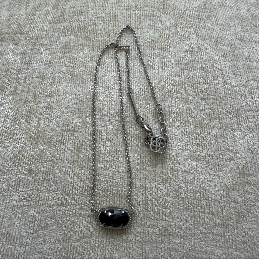Kendra Scott Elisa Necklace, Black Stone, Silver Chain